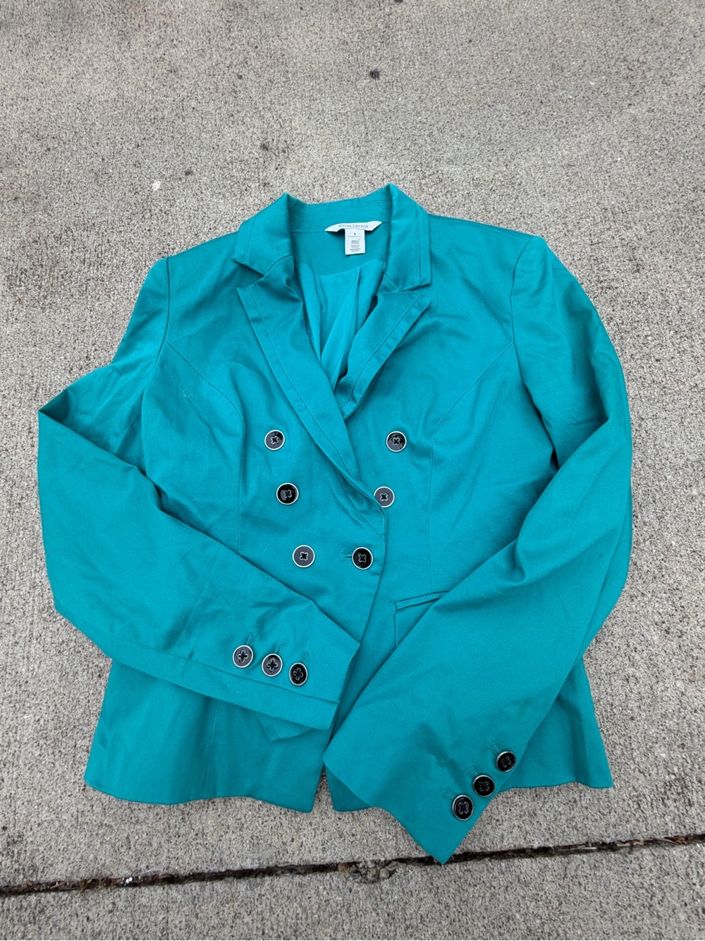 White House Black Market Teal Double Breasted Button Pocket Jacket 8